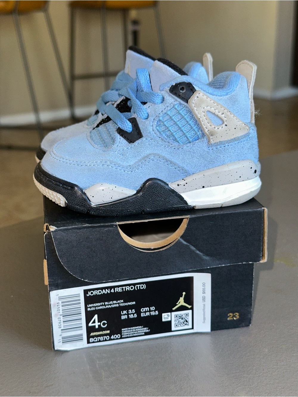 Jordan 4 Retro University Blue Toddler 4C w/ Original Box